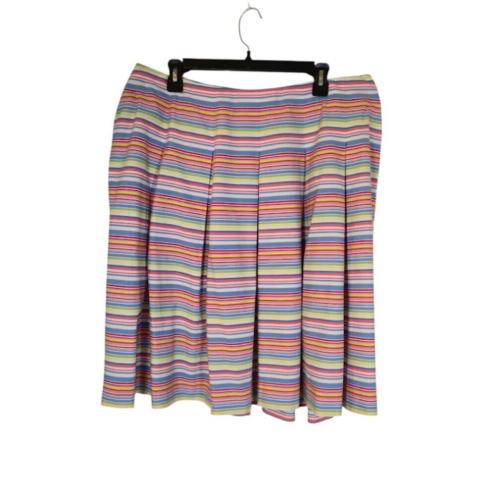Talbots Woman Striped Pleated Skirt Size 16W Pink Preppy Career Classic